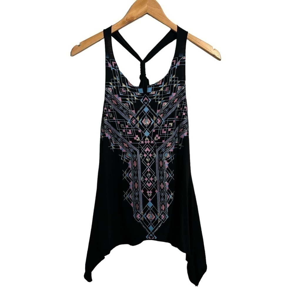 Ransom Racerback Boho Glitter Tank Women’s Size Small Black/Multicolored Design